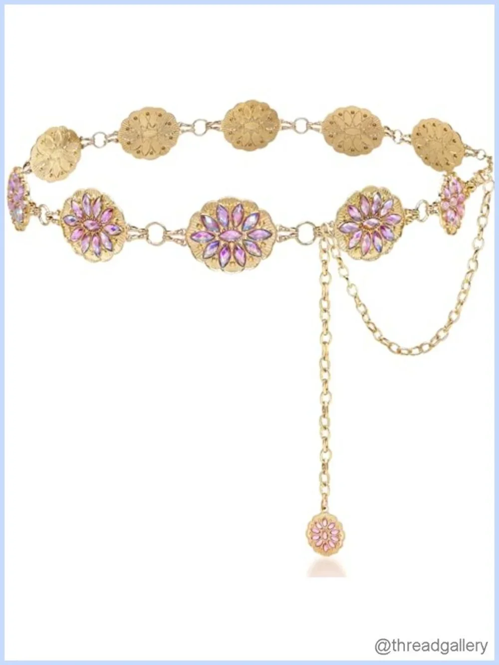 Rhinestone Concho Chain Belt Gold Metal Western Sparkly Waist Chain for Women